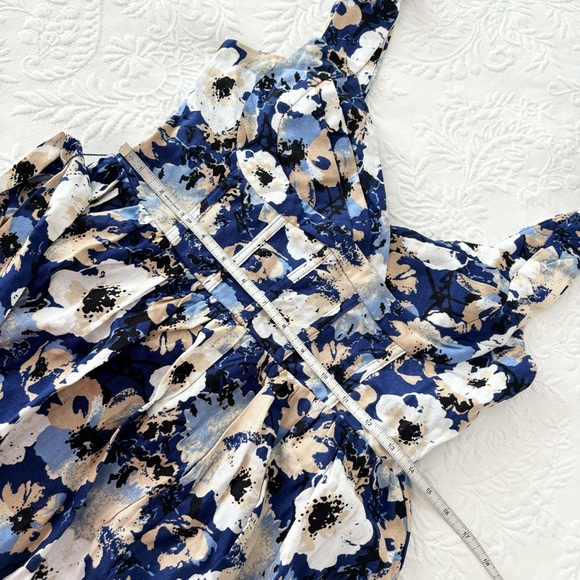 NWOT Lulus Sunny Attraction Navy Floral Linen Bustier Belted Mini Dress Small - Picture 7 of 8